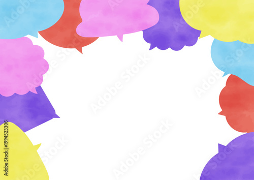 カラフルな吹き出しの水彩風フレーム