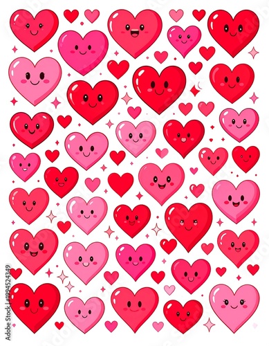 Valentines Day heart stickers in pink and red.