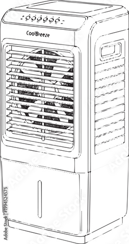 Silhouette of clean vectors of CoolBreeze Silhouette Air Cooler isolated with white background
