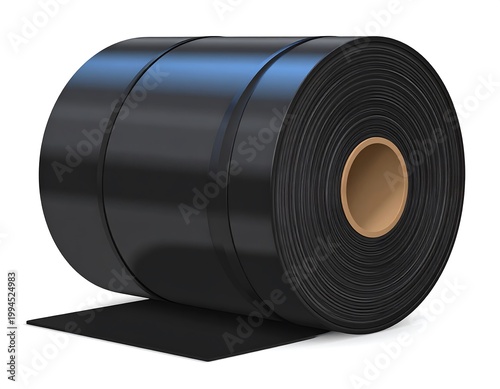 Large roll of black plastic sheeting material.