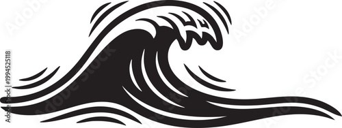 A black and white drawing of a wave