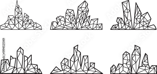Geometric crystal clusters vector set for design and decoration with white background