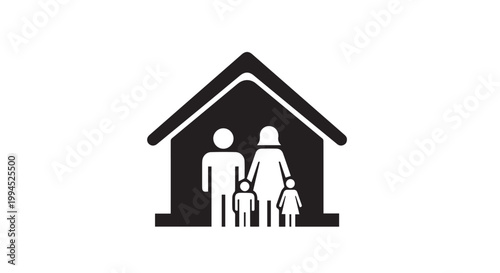 Family inside house icon silhouette for home insurance and safety concept