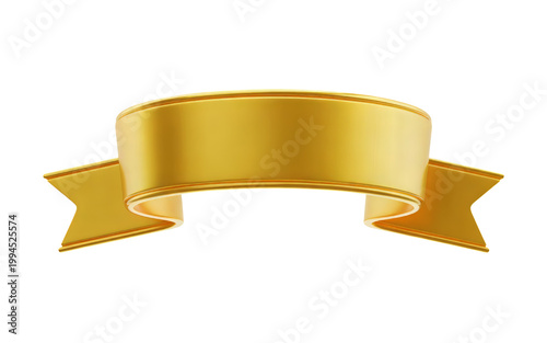 Shiny golden ribbon banner template with blank space for your custom text design element isolated on transparent background