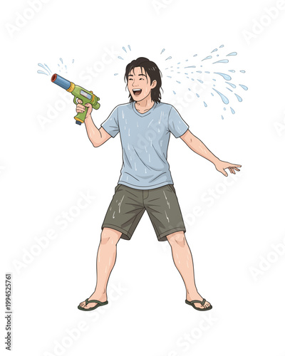 Flat style illustration, people enthusiastically celebrate the Songkran festival moment