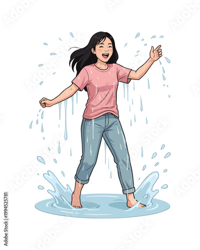 Flat style illustration, people enthusiastically celebrate the Songkran festival moment