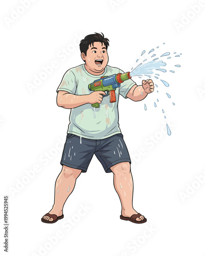 Flat style illustration, people enthusiastically celebrate the Songkran festival moment