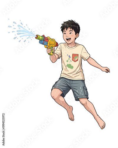 Flat style illustration, people enthusiastically celebrate the Songkran festival moment