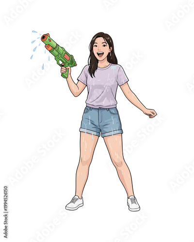 Flat style illustration, people enthusiastically celebrate the Songkran festival moment