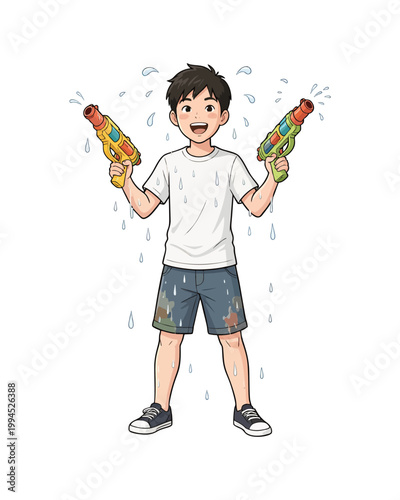 Flat style illustration, people enthusiastically celebrate the Songkran festival moment