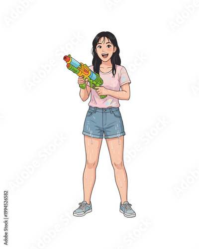 Flat style illustration, people enthusiastically celebrate the Songkran festival moment