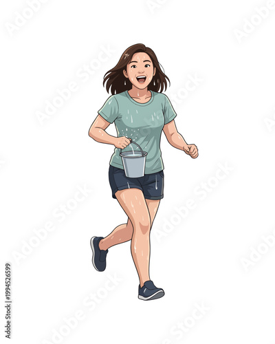 Flat style illustration, people enthusiastically celebrate the Songkran festival moment