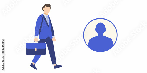A stylized illustration of a businessman walking with a briefcase