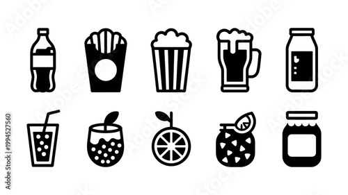 Collection of ten food and drink icons vector illustration