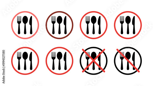Restaurant dining icons with prohibition and allowance symbols vector illustration
