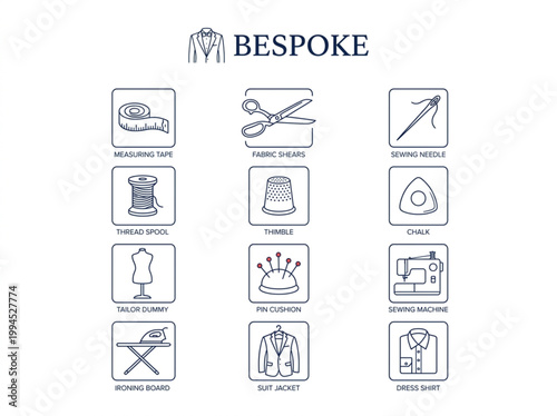 Comprehensive collection of grey and blue line art stationary icons featuring office supplies and mailing essentials on a white background