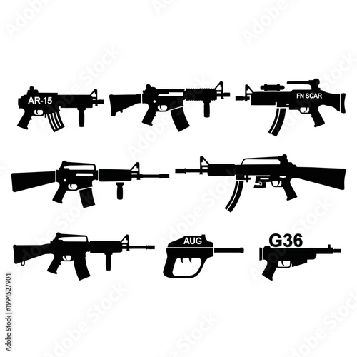 Collection of Assault Rifle Silhouettes: AR-15, FN SCAR, AUG, G36