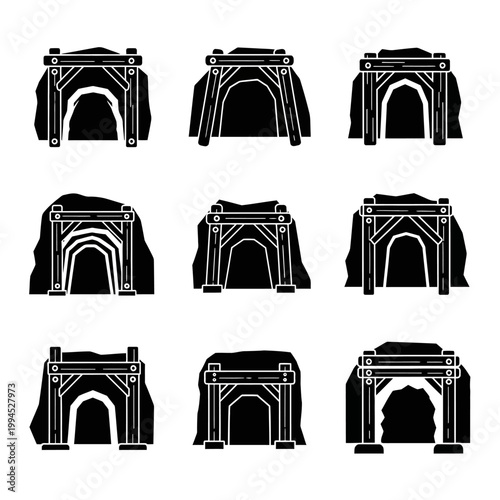 Collection of Black and White Mine Entrance Icons