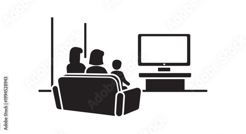 Family watching TV on sofa in living room vector silhouette