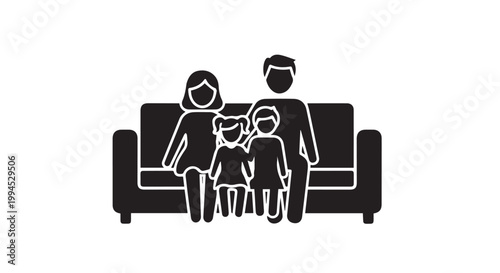 Family sitting on sofa icon black silhouette vector illustration