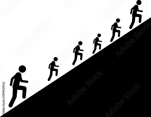 Stick figures climbing a steep slope symbolizing progress and career growth
