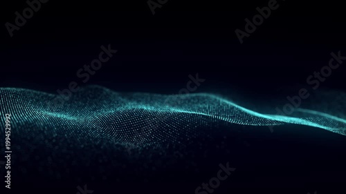 Music color wave of particles and lines. Big data visualization. Abstract blue background with a dynamic wave. 3d rendering.