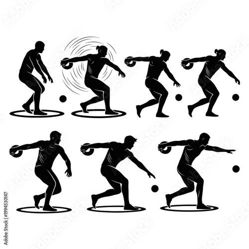 Discus Thrower Silhouette Sequence: Athletic Motion and Sport Action