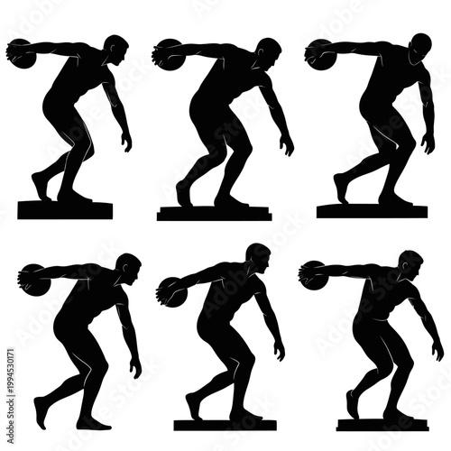 Discus Thrower Silhouette Sequence: Dynamic Athletic Movement and Sport
