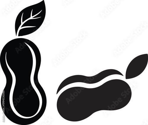 Set of black pear fruit with leaf vector illustration graphic design elements.