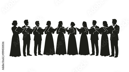 Silhouette of a Choir Singing Together, Holding Music Sheets