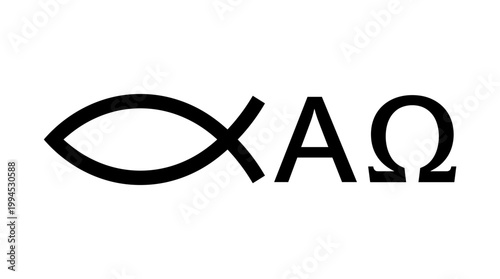 The Ichthys symbol with the Greek letters Alpha and Omega, a religious symbol representing the Christian faith