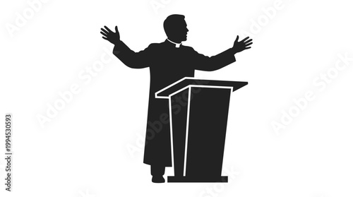 Silhouette of a person giving a speech from a podium, expressing ideas