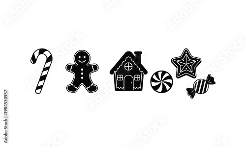 Christmas sweets vector silhouette illustration candy cane gingerbread.