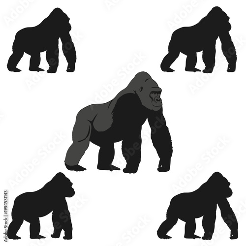 Gorilla Family Silhouette - Alpha Male and Cubs