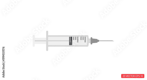 Medical Syringe with Needle - Flat Vector Illustration on White Background