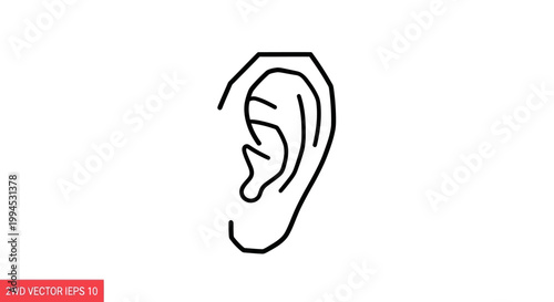 Simple Black Line Drawing of Human Ear on White Background