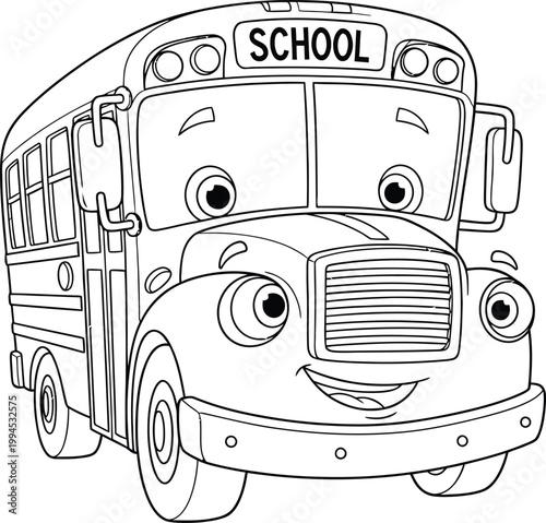 Cartoon school bus with a playful face a whimsical illustration for children