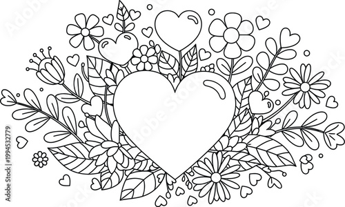 Floral heart wreath intricate hand drawn botanical illustration for valentine's day