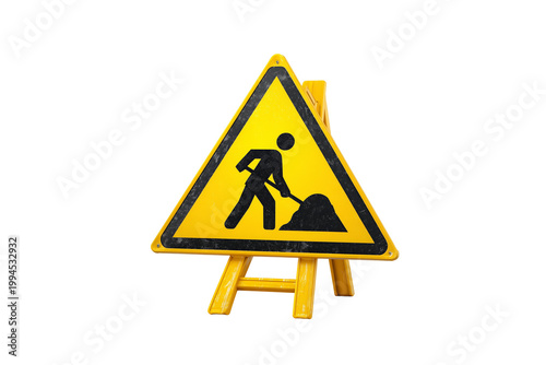 Yellow road work sign isolated on white background png