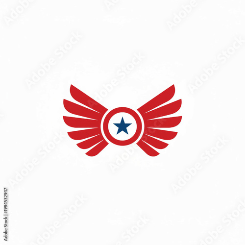 Winged star emblem with red circular badge and blue star icon for aviation and superhero style design