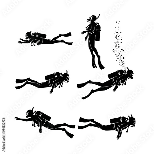 Scuba Divers Silhouettes: Underwater Exploration and Aquatic Adventure