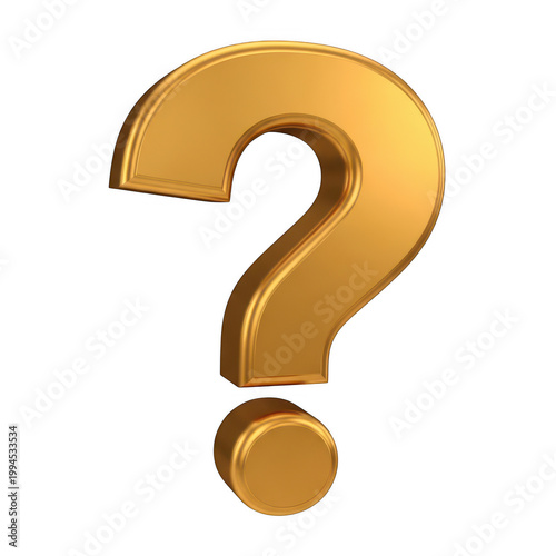 Golden three-dimensional question mark with a reflective surface