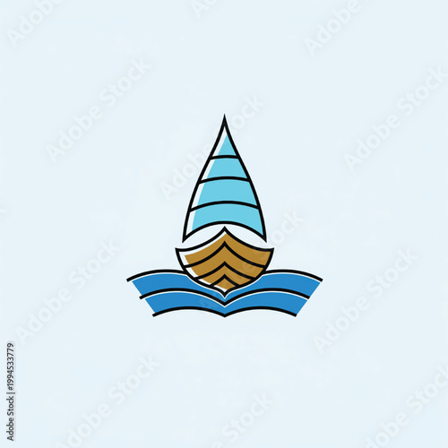 Wizard hat logo with blue stripes and gold interior on a clean light blue background featuring sorcery, spellcaster, wizardry with occult and magical