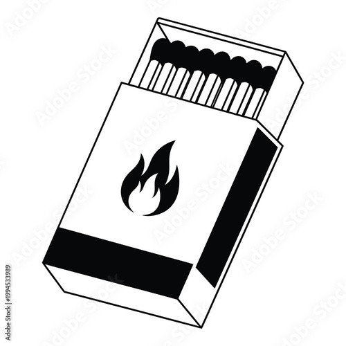 Illustration of a matchbox with matches and a flame design on the front cover icon