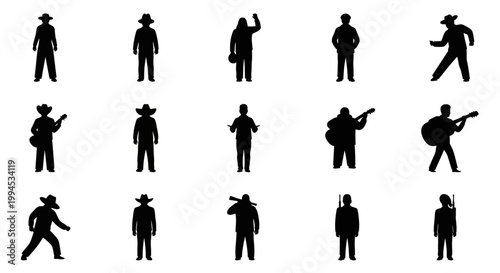 Silhouette Collection of Diverse Cowboy Characters in Various Poses