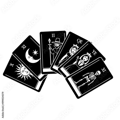 Tarot Cards Spread with Mystical Symbols and Figures