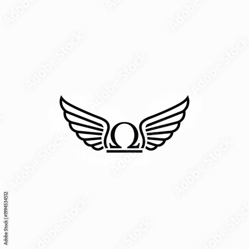 Winged emblem logo with central oval and symmetrical feather lines for handmade craft and branding design
