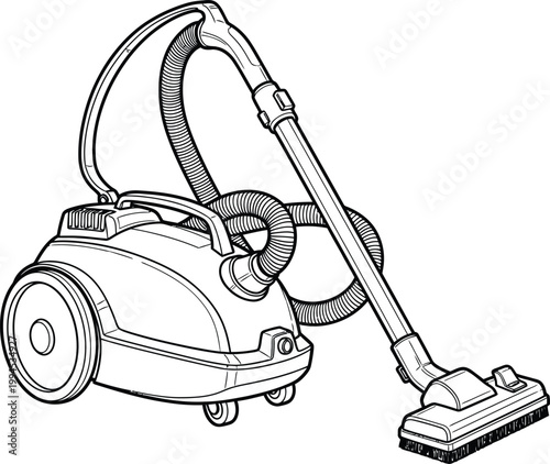 Vintage vacuum cleaner illustration a black and white line drawing of a household appliance