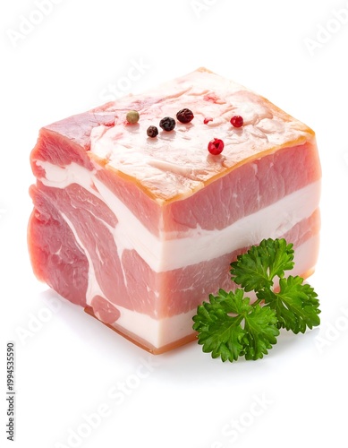 Raw Pork Belly Meat with Herbs.