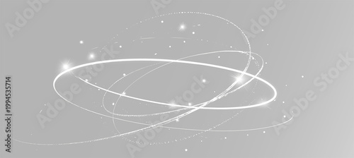 Foto Abstract white luminous rings and starry particles floating in space, ovelay